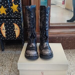 A.S.98 Distressed Black Leather Combat Boots